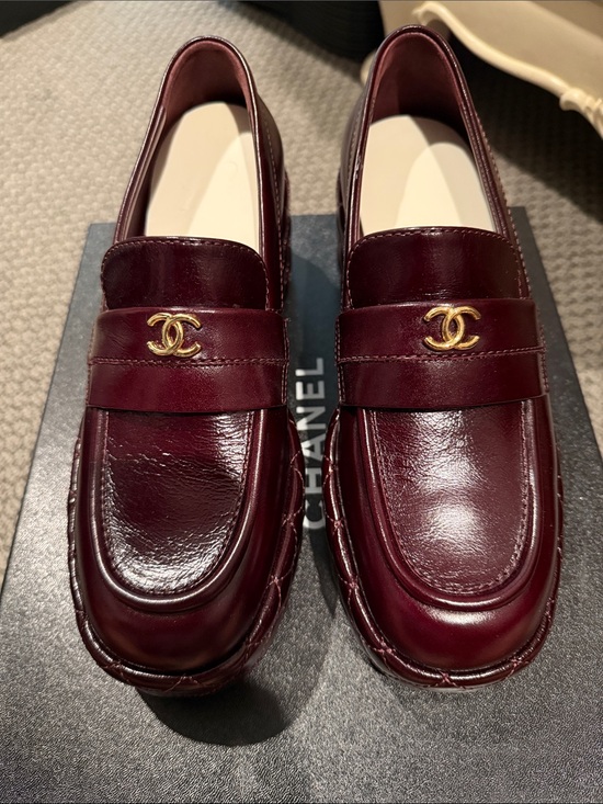 CHANEL Shoes - CHANEL woman’s Deep Wine Leather Loafers with Gold CC Hardware